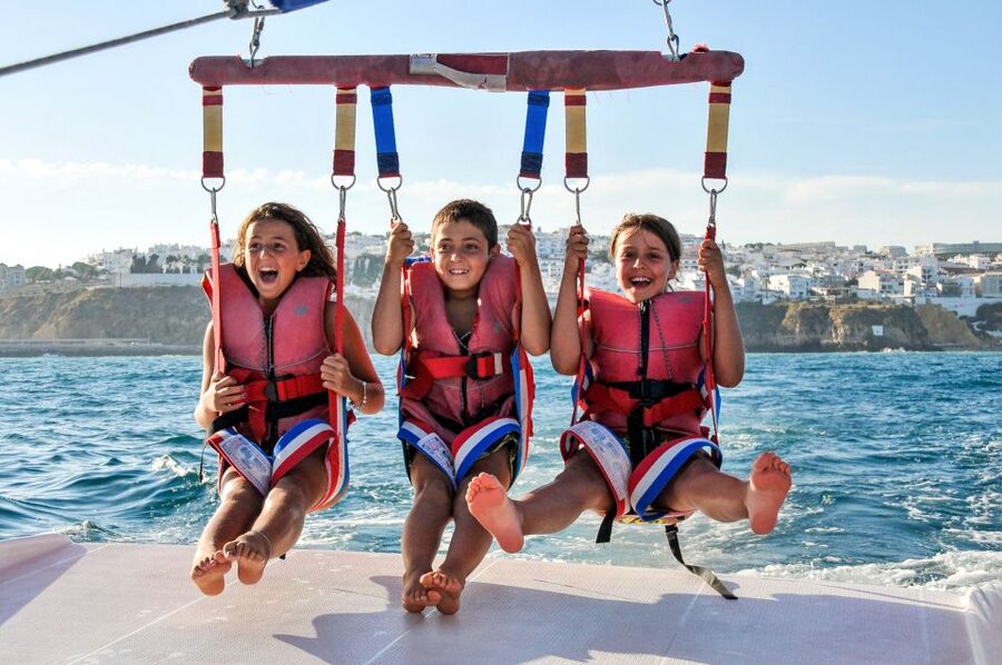 Albufeira: Single, Double or Triple Parasailing Tour - A slow ascent from the boat’s stern platform