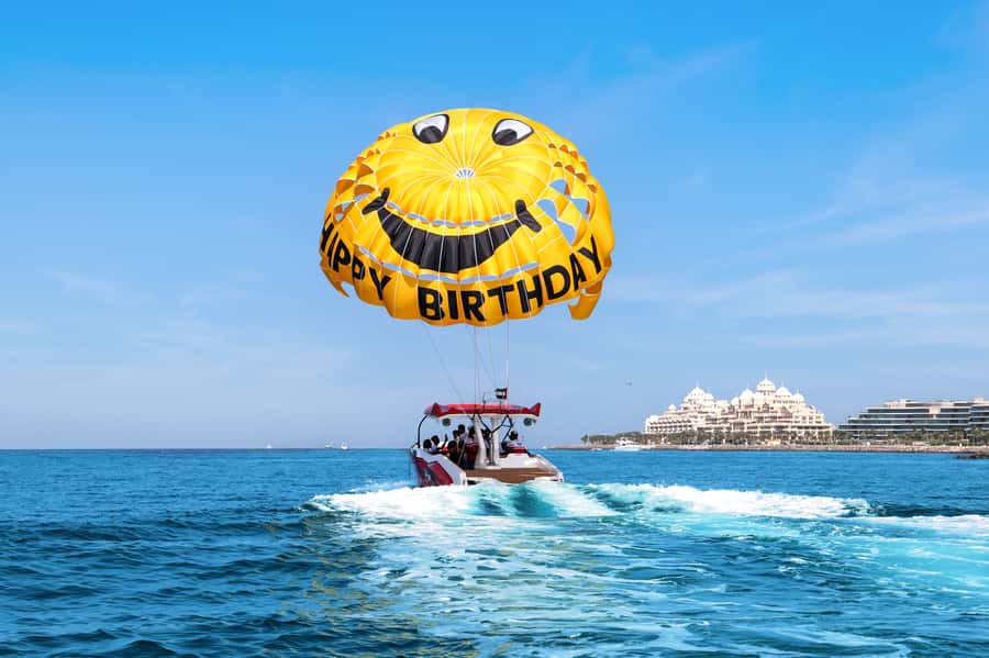Dubai: Parasailing with Happy birthday Parachute JBR & Palm - What makes this birthday flight different