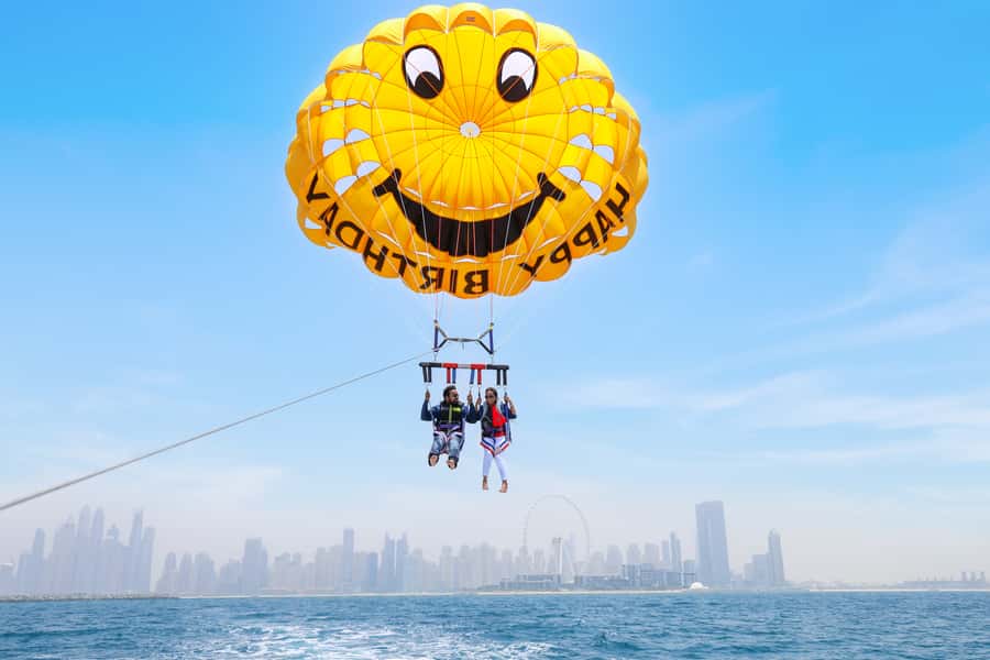 Dubai: Parasailing with Happy birthday Parachute JBR & Palm - The view from about 200 meters