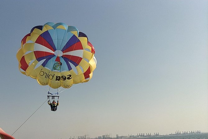 Parasailing Adventure on Jumeirah Beach with Sea Bird water Sports Dubai - Taking off from Al Rahim Mosque in Dubai Marina