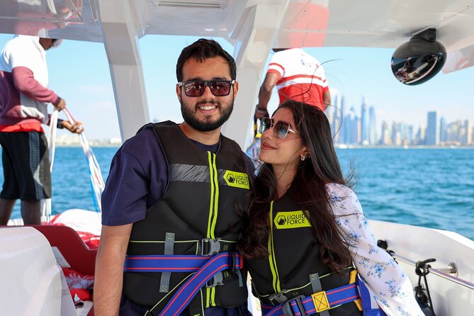 Parasailing in Dubai with Palm Jumeirah and JBR Beach views - Photos, videos, and the human side of the crew