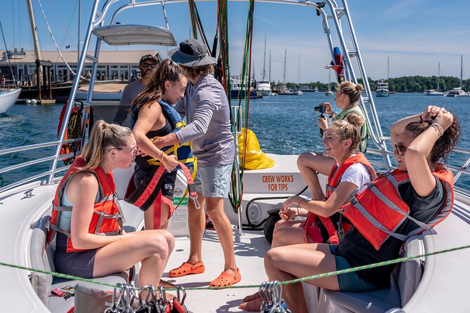 Parasailing in Newport, Rhode Island - The boat ride through Newport Harbor